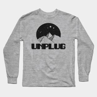 UNPLUG Mountain Range Night Sky Full Of Stars With A Full Moon And Falling Star Long Sleeve T-Shirt